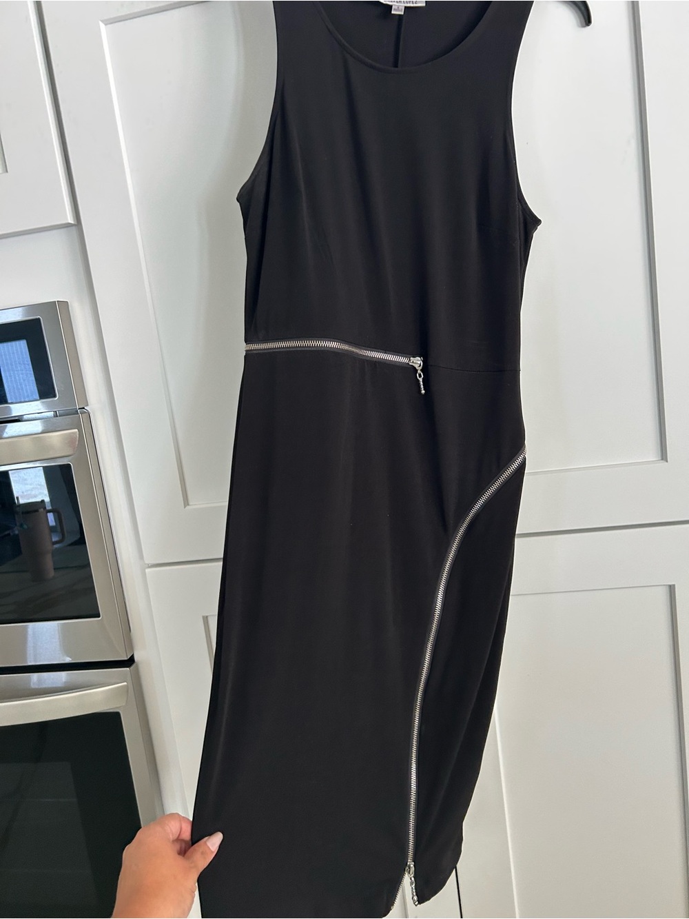 Jennifer Lopez Black Sleeveless Midi Dress with Silver Zippers